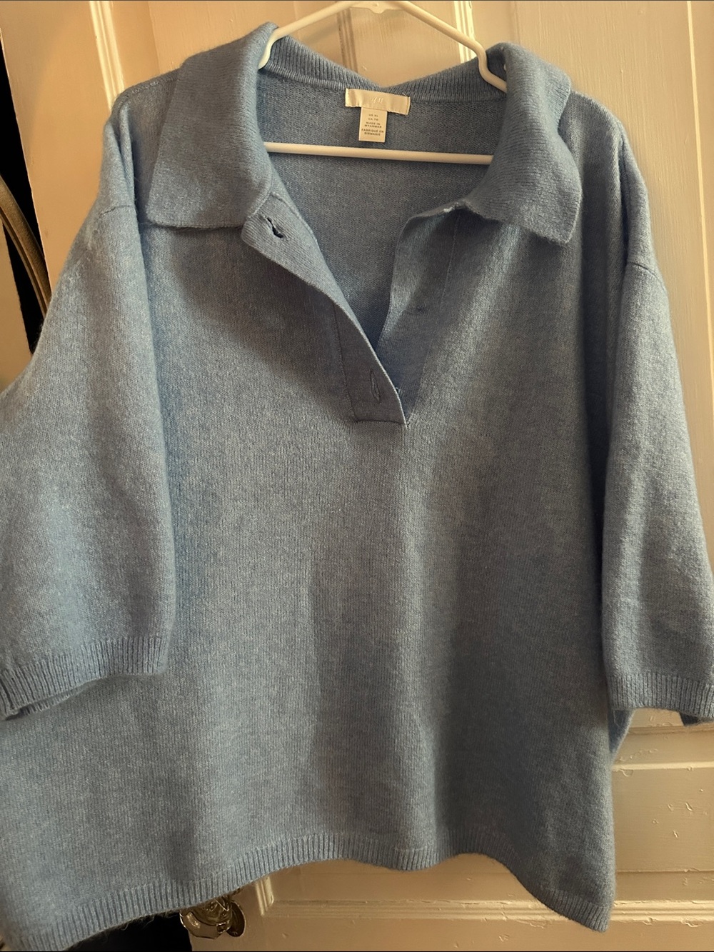 H&M Pale Blue V-Neck Polo Collar Knit Oversized Sweater